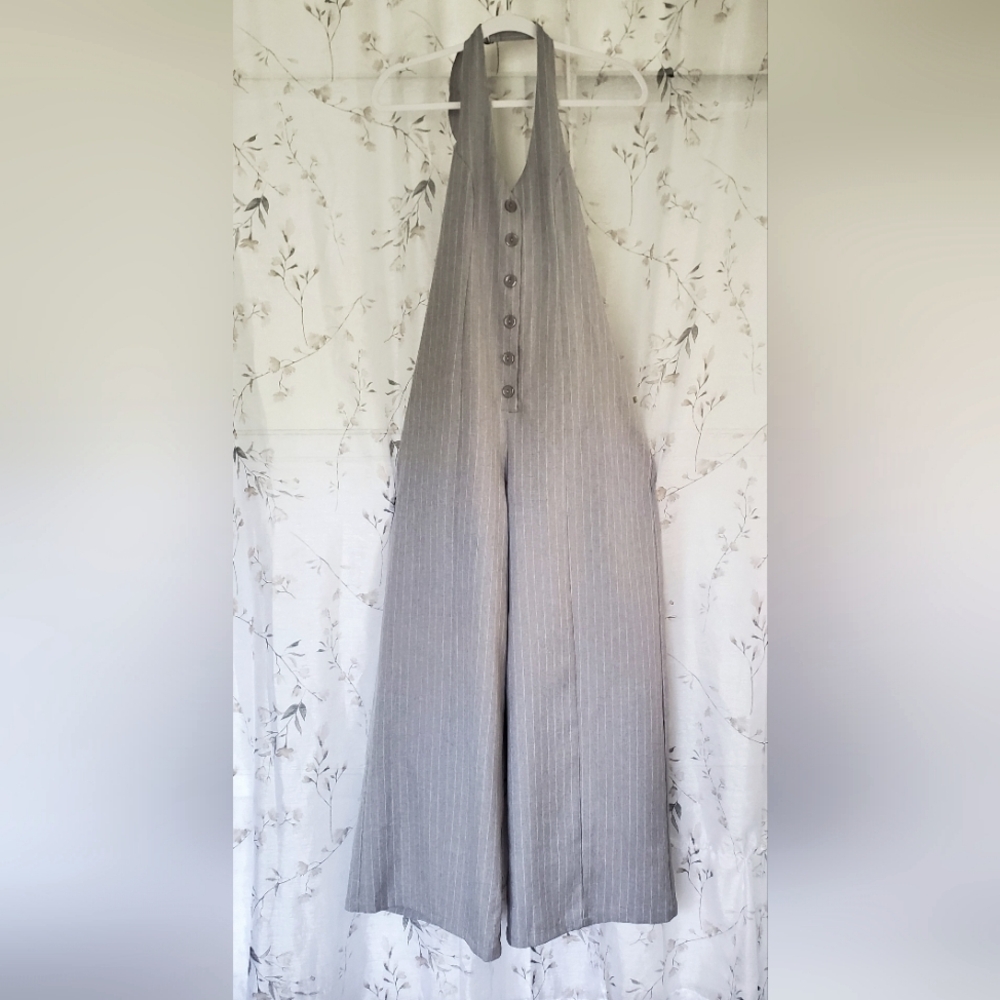 New/Unworn Eta Long Gray Halter Jumpsuit